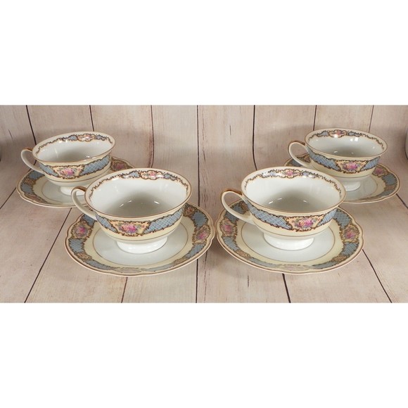 Black Knight Selb Bavaria BLK17 Cup and Saucer Set (s) LOT OF 4 Gold Trim - Picture 1 of 8
